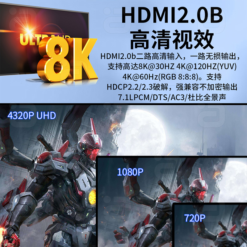 HDMI2.0b4K60音频分离器aux音频spdif光纤解码ARC回传HDCP2.2破解-图1