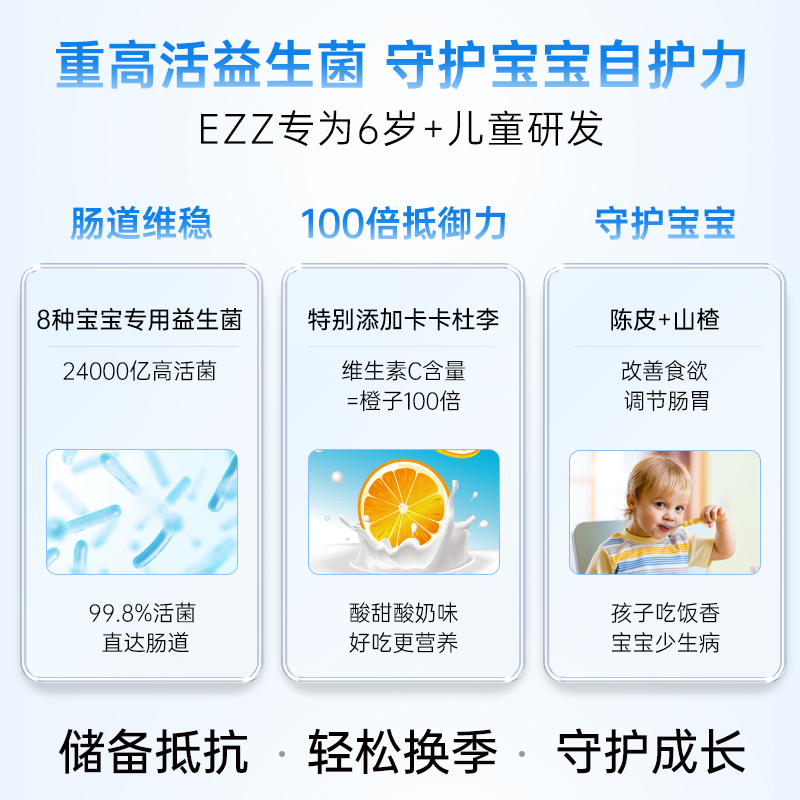 EZZ儿童益生菌咀嚼片呵护改善肠胃促吸收富含维生素C - 图0