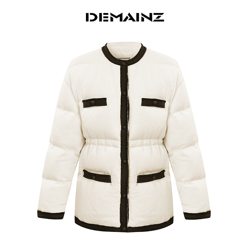 DEMAINZ地缦鹅绒羽绒服女秋冬高品短款撞色粗花呢小香风外套