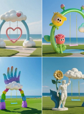 户外爱心云朵秋千玻璃钢雕塑景区商场海边网红打卡拍照装饰大摆件