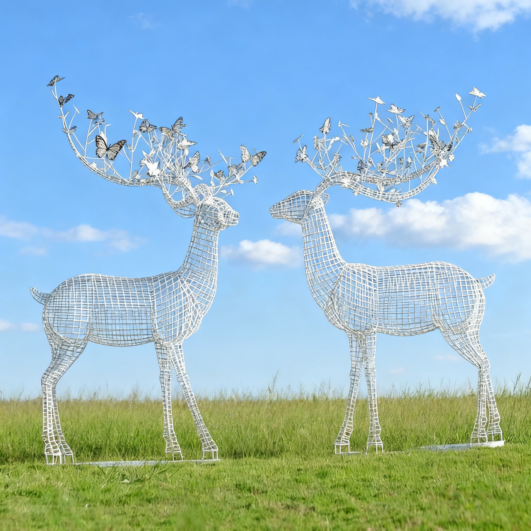户外铁艺梅花鹿雕塑售楼部公园草地草坪镂空不锈钢鹿装饰美陈摆件 - 图2