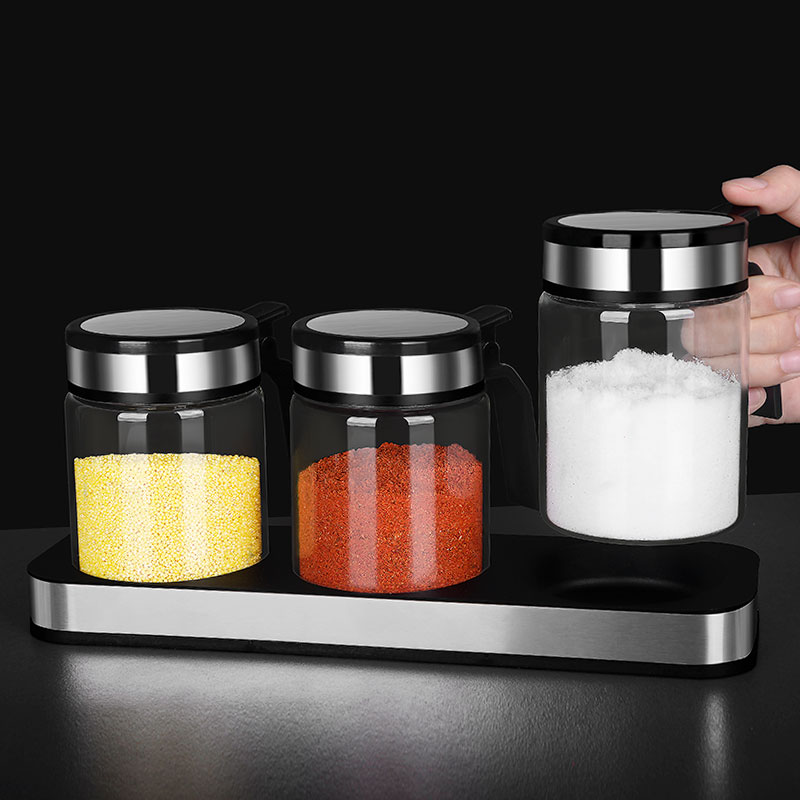 德系高端调料盒套装家用组合厨房玻璃盐罐收纳调料瓶味精调味罐子 - 图3