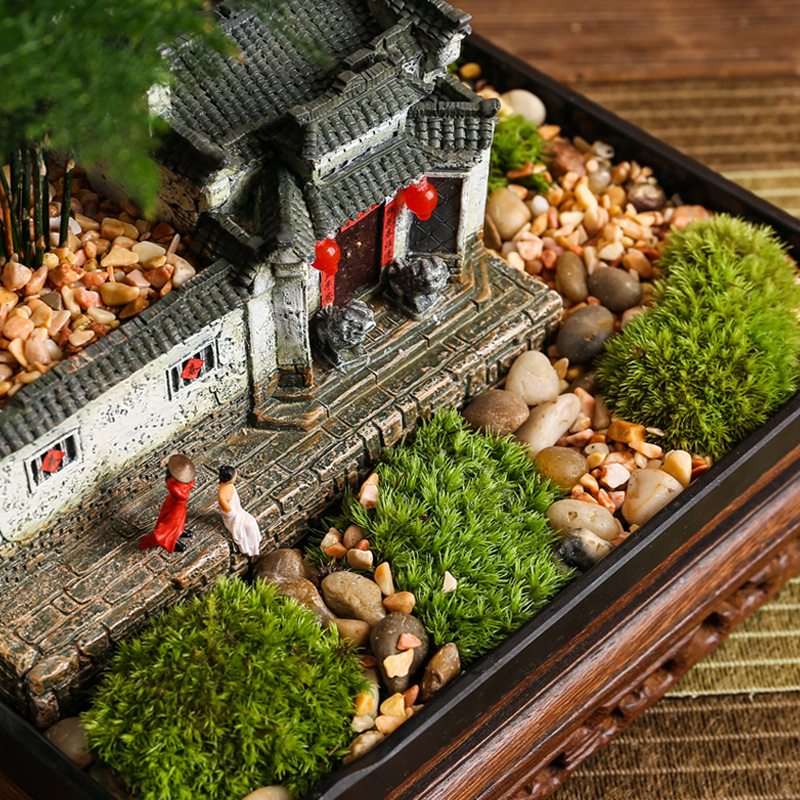 中式微景观盆景办公室桌面绿植盆栽客厅装饰摆件江南徽派微缩花盆 - 图2