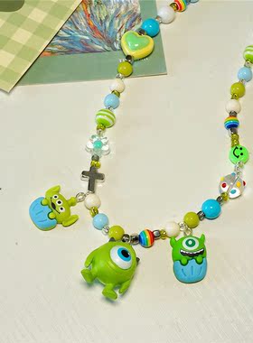 大眼仔三眼仔手工彩色串珠项链女