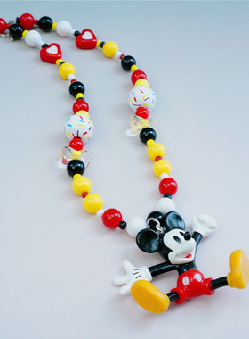 米奇米老鼠公仔吊坠彩色串珠项链