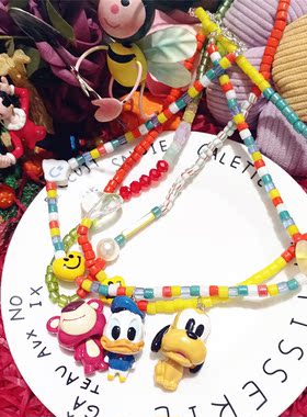 草莓熊高飞狗唐老鸭手工串珠项链