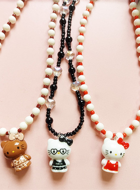 原创kitty猫树脂手工串珠项链女