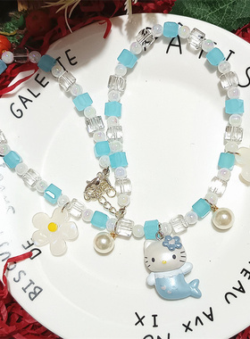 原创手工kitty猫水晶串珠项链女