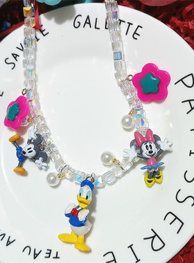 女米老鼠唐老鸭幻彩水晶串珠项链