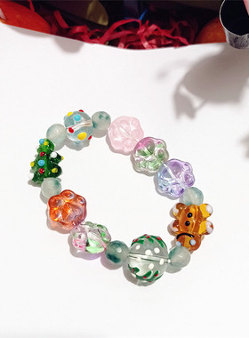 女琉璃姜饼人猫爪圣诞树串珠手链