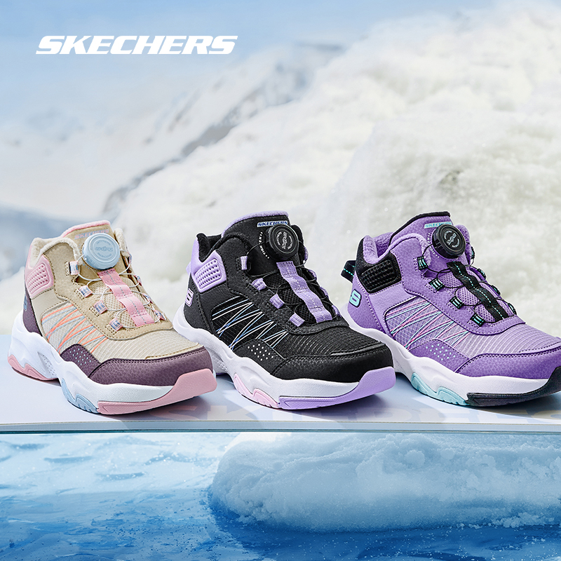 Skechers斯凯奇童鞋秋冬男女童加绒棉鞋儿童防滑耐磨旋钮扣户外鞋
