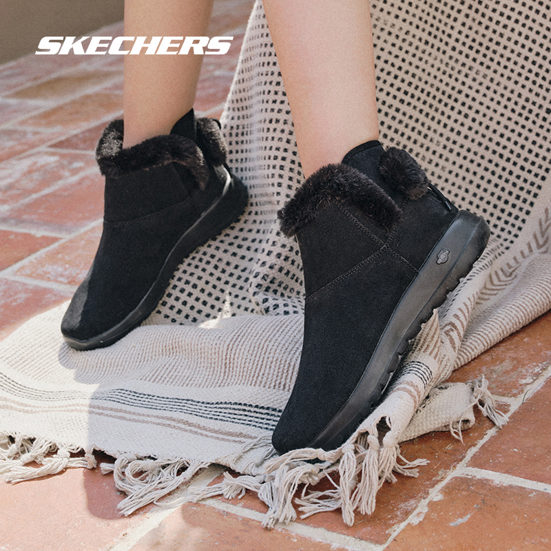 Skechers斯凯奇女鞋秋冬新款一脚蹬雪地靴女子保暖蝴蝶结松糕短靴