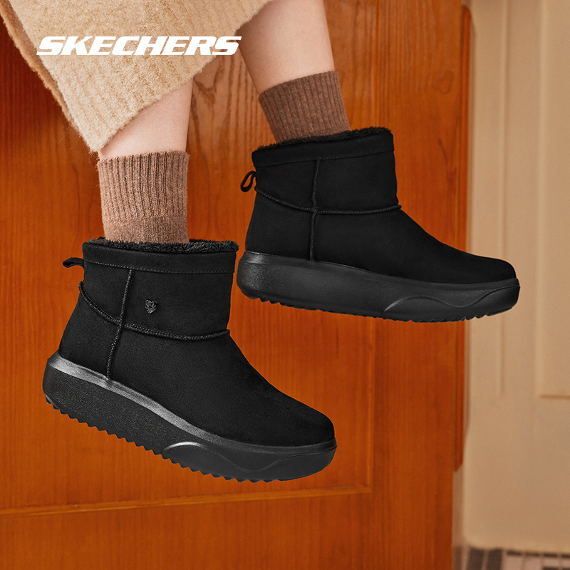 Skechers斯凯奇女士时尚短靴2025冬季新品羊绒保暖御寒增高雪地靴