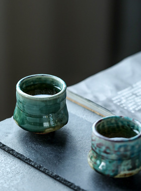 柴烧品茗单杯窑变汝窑玛瑙釉茶杯主人杯台湾天目志野烧流釉杯