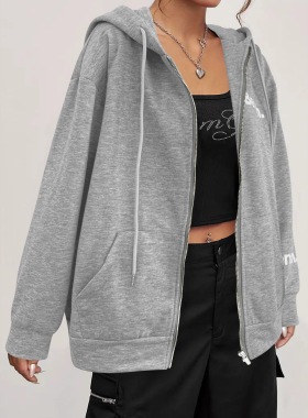 Women's letter printed hooded zipper sweatshirt jacket卫衣女