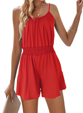 Women's suspender shorts jumpsuit女短款吊带收腰连体裤短裤