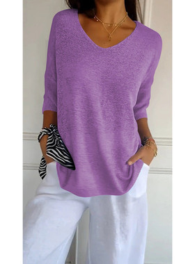 Women's casual V-neck knitted sweater base shirt女v领针织衫