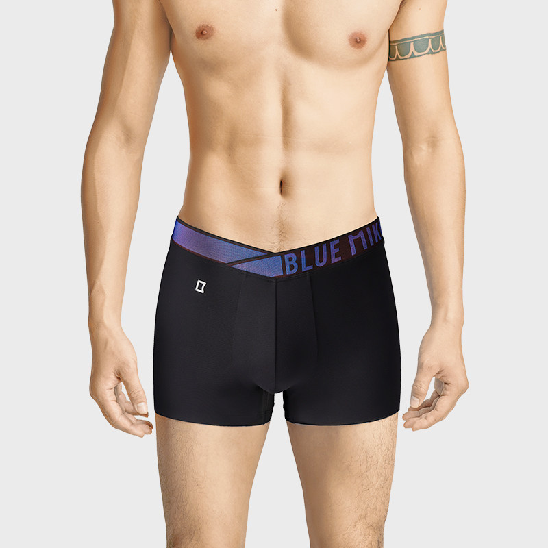 蓝内大v男士镭射时尚修身性感内裤 蓝内男平角内裤