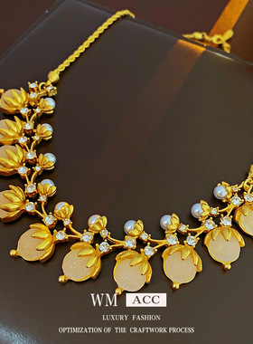 中古vintage项链镶钻金属方形