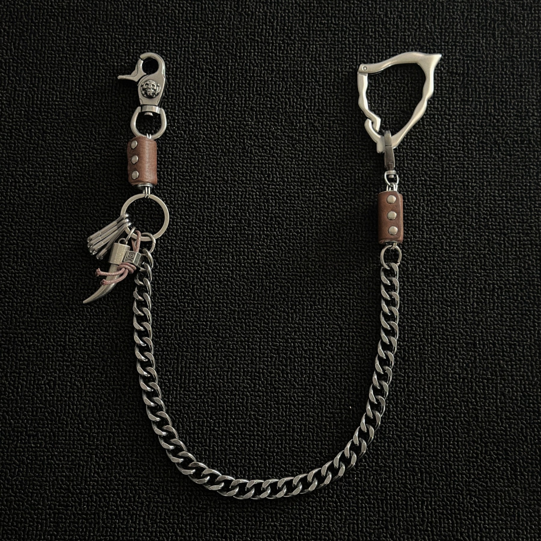 ironworks复古金属骷髅扣古巴裤链质感牛皮三角骨扣时尚穿搭单品