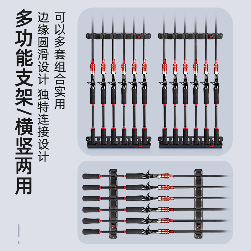 路亚竿架鱼竿展示架立式横挂墙收纳壁架固定钓杆放置收藏打孔支架 - 图3