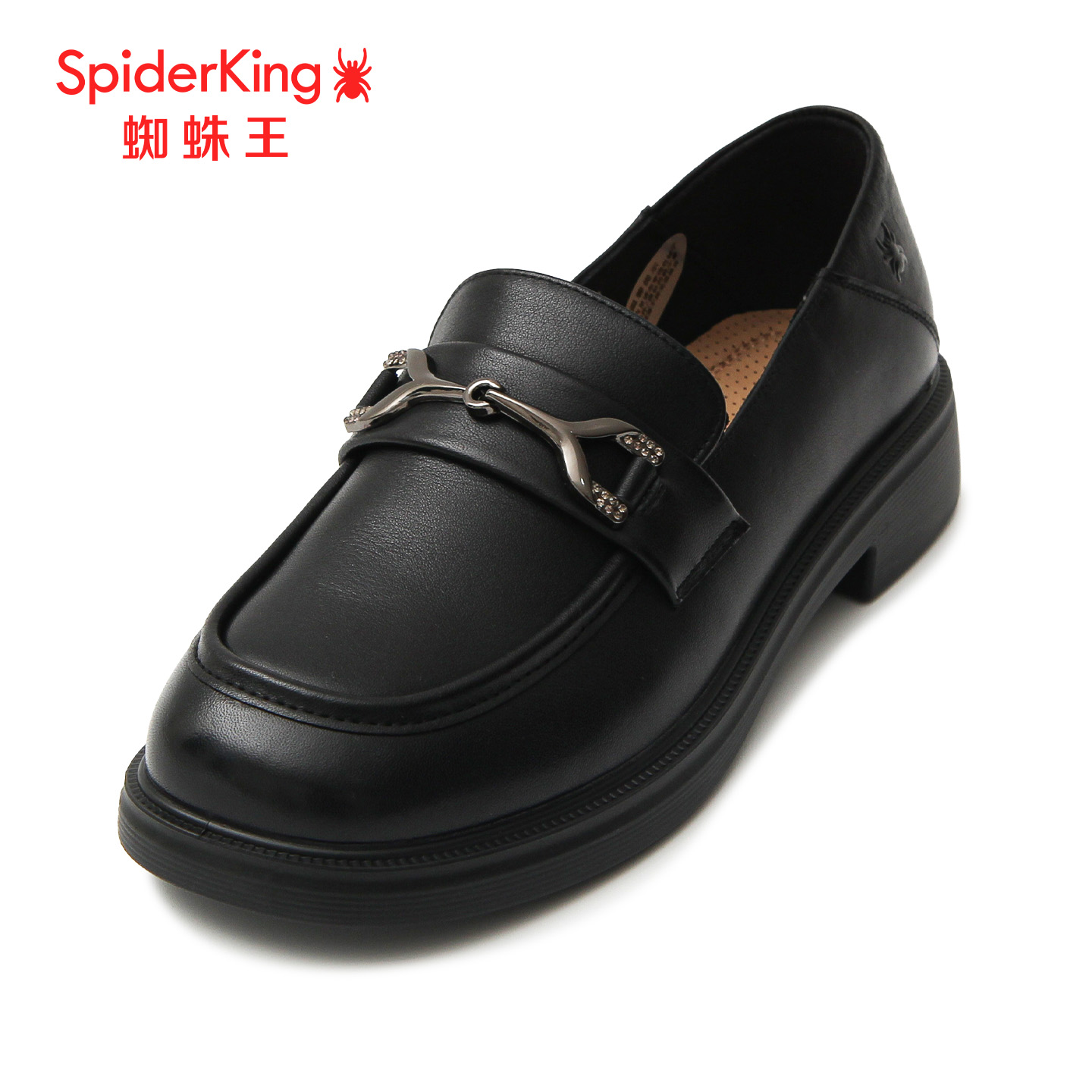 SPIDER KING/蜘蛛王正品女乐福鞋2025秋新款真皮小皮鞋一脚蹬通勤 - 图0