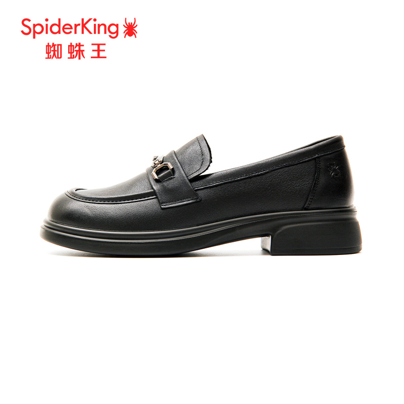 SPIDER KING/蜘蛛王正品女乐福鞋2025秋新款真皮休闲小皮鞋一脚蹬 - 图1