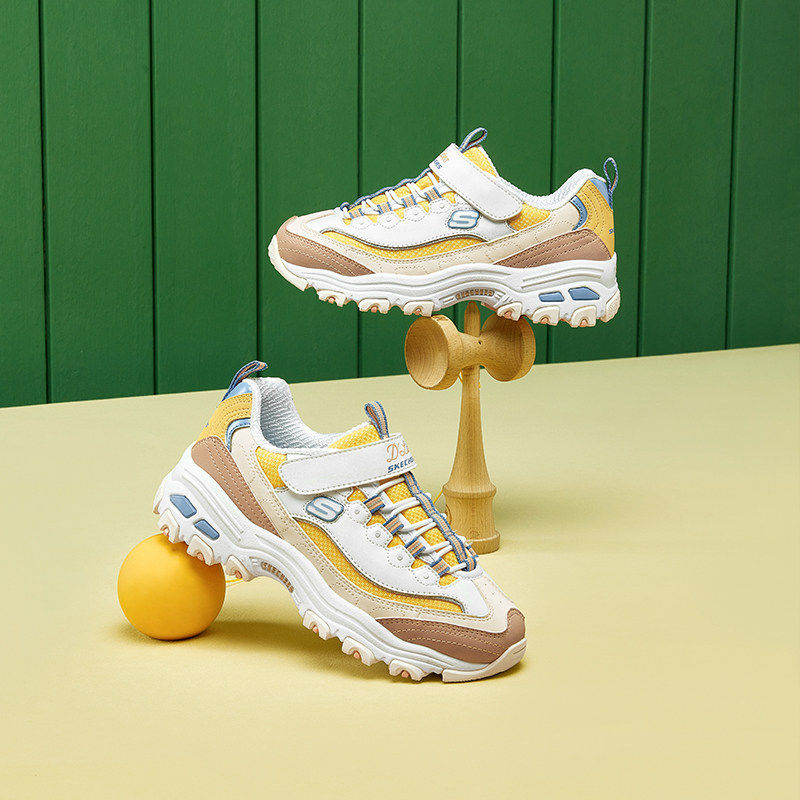 Skechers斯凯奇童鞋女秋季舒适女童撞色休闲鞋熊猫鞋魔术贴老爹鞋,淘宝优惠券,粉丝福利购,淘宝优惠卷