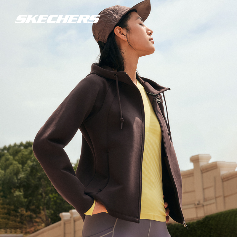 Skechers斯凯奇官网女子针织连帽外套春秋新款运动舒适柔软茄克