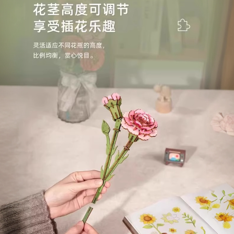 木艺繁花拼图立体模型木质手工diy积木花520情人节生日礼物玩具 - 图1