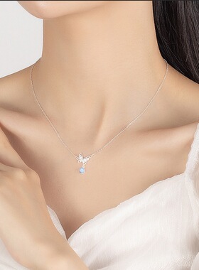 日系设计师topwhits银蝴蝶月光石项链流苏小众设计感项链女锁骨链