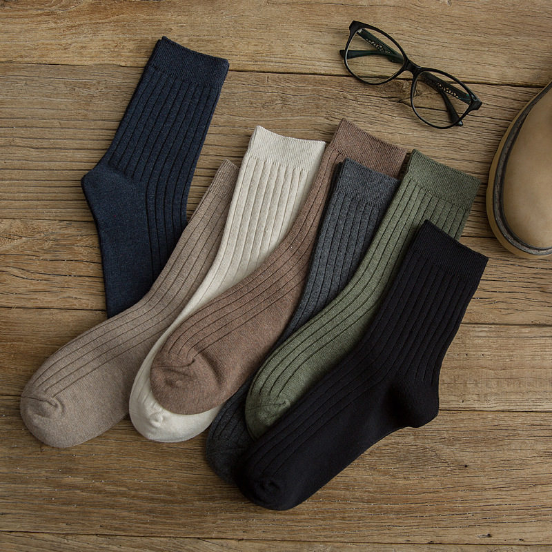 秋季男士纯棉双针抽条纯色商务袜子 斯布伦服饰短袜/打底袜/丝袜/美腿袜