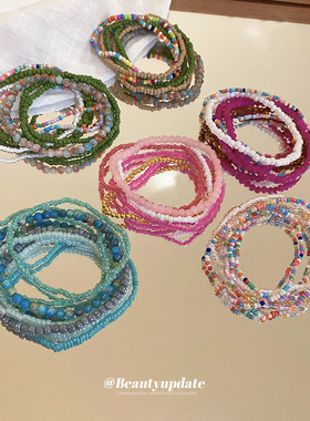 波西米亚风叠戴米珠手链七件套高级感多巴胺手串小众清新手饰批发