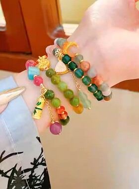 新中式竹节竹叶葫芦天然石手链气质百搭时尚手串小众高级感手饰女