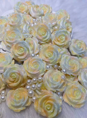 树脂花-三色砂糖山茶花【卡3.5cm】手工DIY饰品-夜光