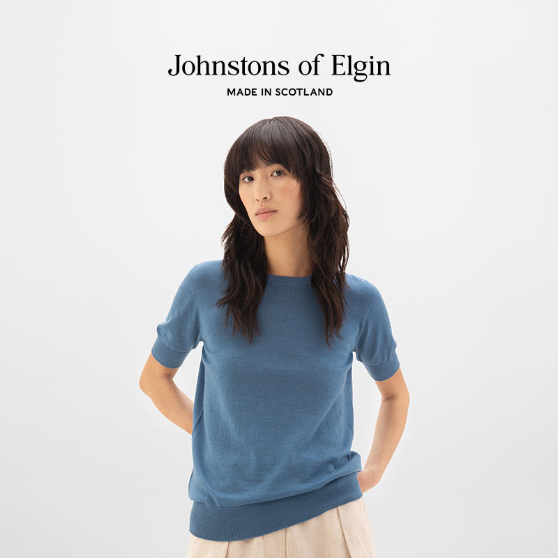 【夏日60支】Johnstons of Elgin女士美利奴羊毛轻薄无缝圆领短袖 - 图1