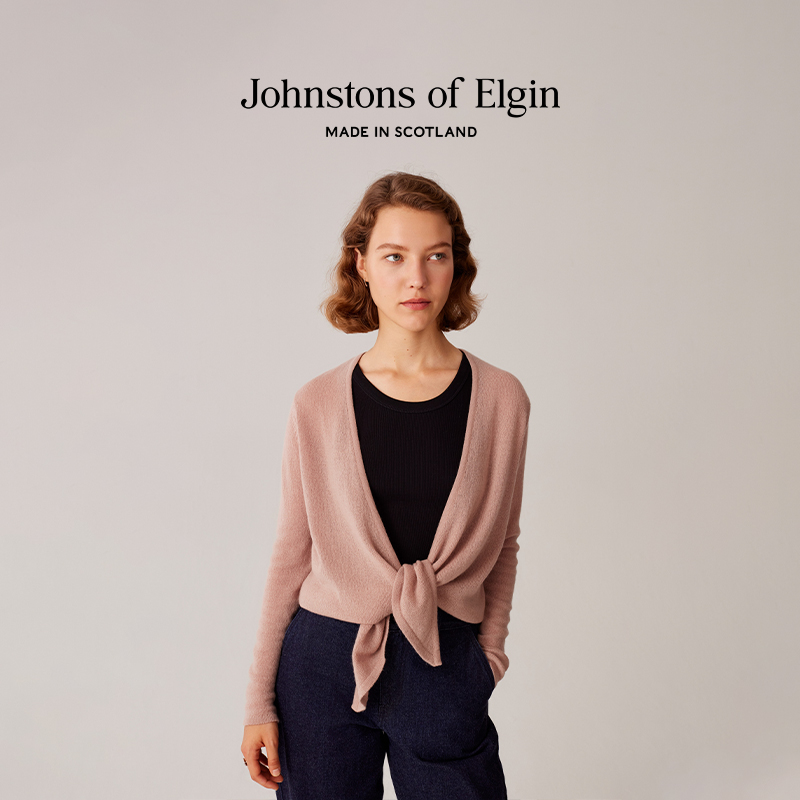 Johnstons of Elgin女士V领裹身羊绒开衫系带针织衫简约百搭休闲 - 图1