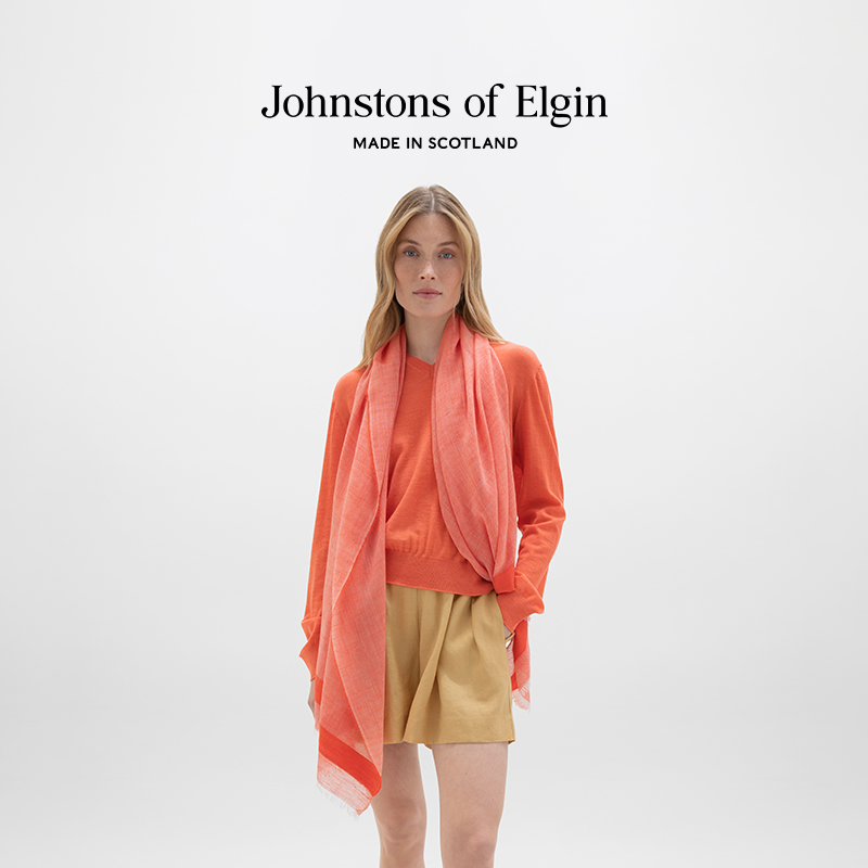 【春夏披肩】Johnstons of Elgin轻薄羊毛混纺披肩多巴胺外搭丝巾 - 图0