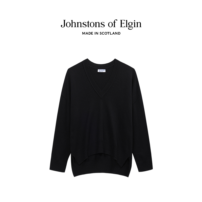 Johnstons of Elgin女士秋冬宽松V领羊绒无缝针织衫百搭休闲 - 图3