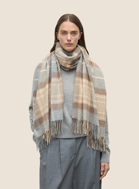 秋冬格纹100%山羊绒围巾男女同款