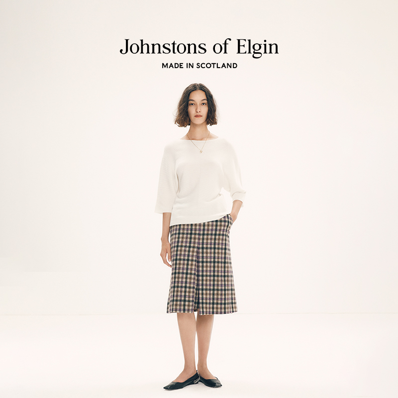 【年中6折】Johnstons of Elgin女士七分袖无缝羊绒针织衫春秋 - 图1