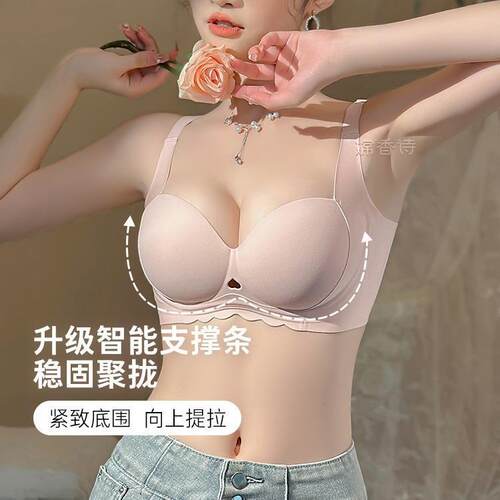 小胸聚拢内衣女士软支撑无钢圈上托收副乳防下垂防外扩无痕文胸罩 - 图0