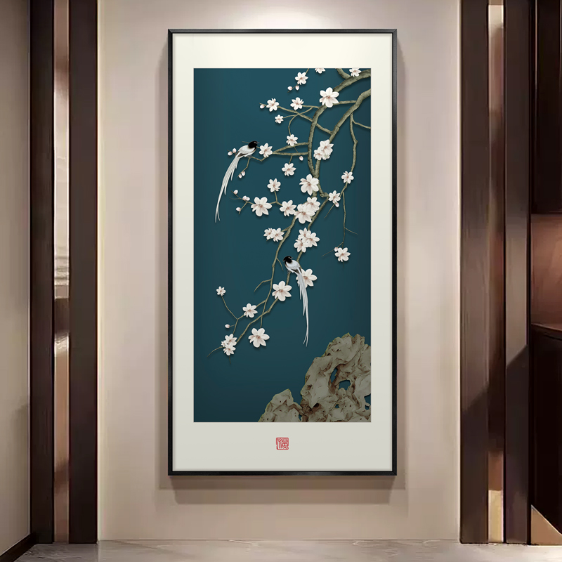 喜气盈门玄关装饰画新中式入户正对门喜上眉梢喜鹊寓意好过道挂画