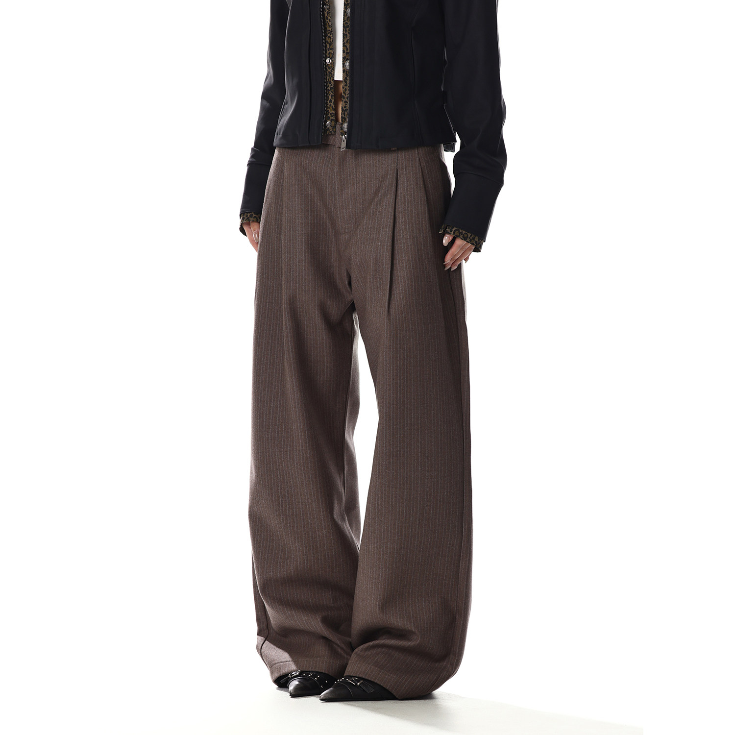 美式复古打褶设计垂感西裤女肌理感宽松显瘦百搭直筒阔腿休闲裤子,淘宝优惠券,粉丝福利购,淘宝优惠卷