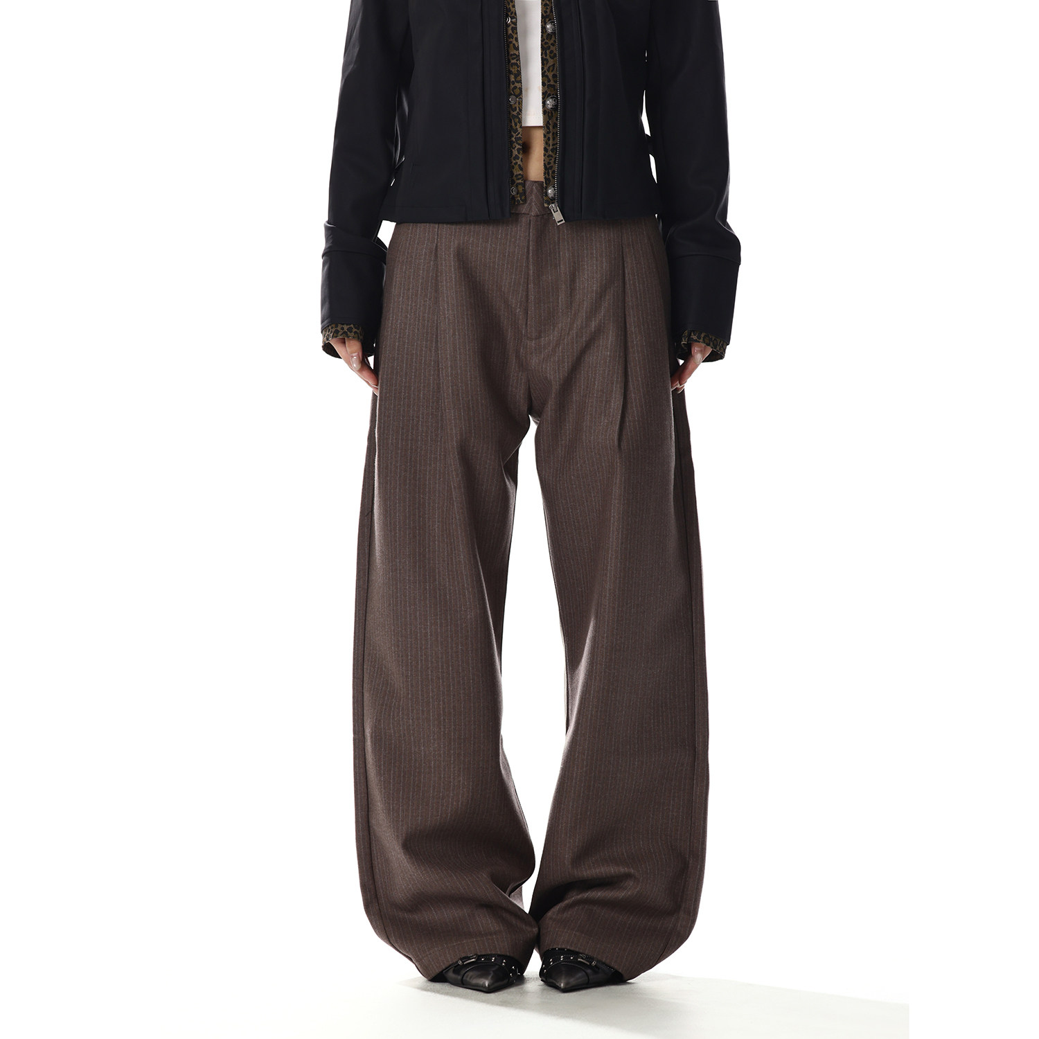 美式复古打褶设计垂感西裤女肌理感宽松显瘦百搭直筒阔腿休闲裤子,淘宝优惠券,粉丝福利购,淘宝优惠卷