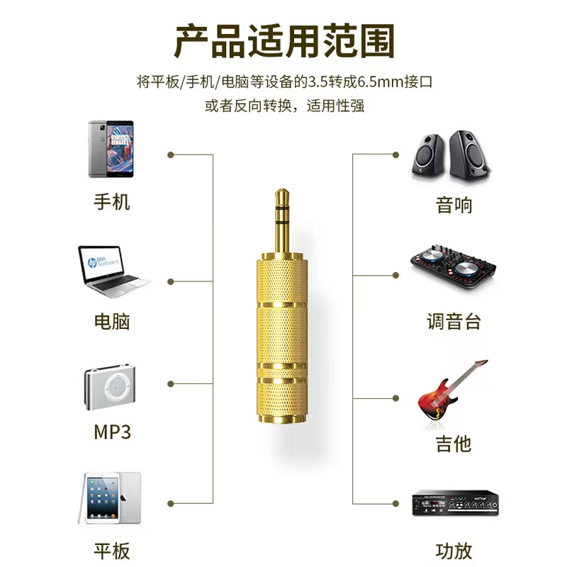 6.5转3.5mm转接头线音频音响吉他麦克风插头电子电钢琴耳机转换器-图1