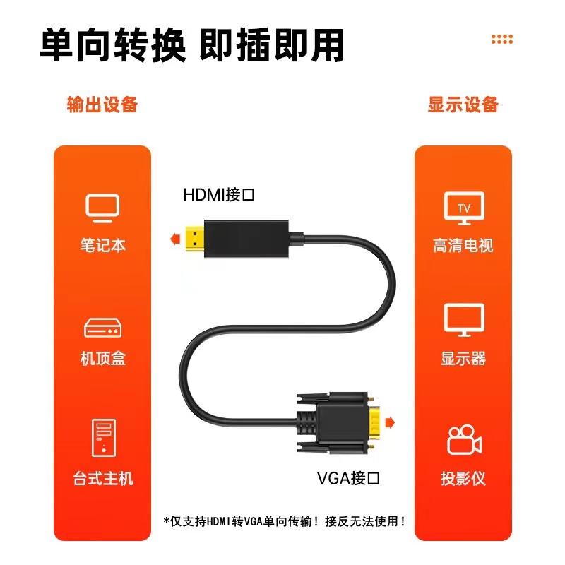 hdmi转vga高清线笔记本主机连接显示器投影转换电脑转接外接视频