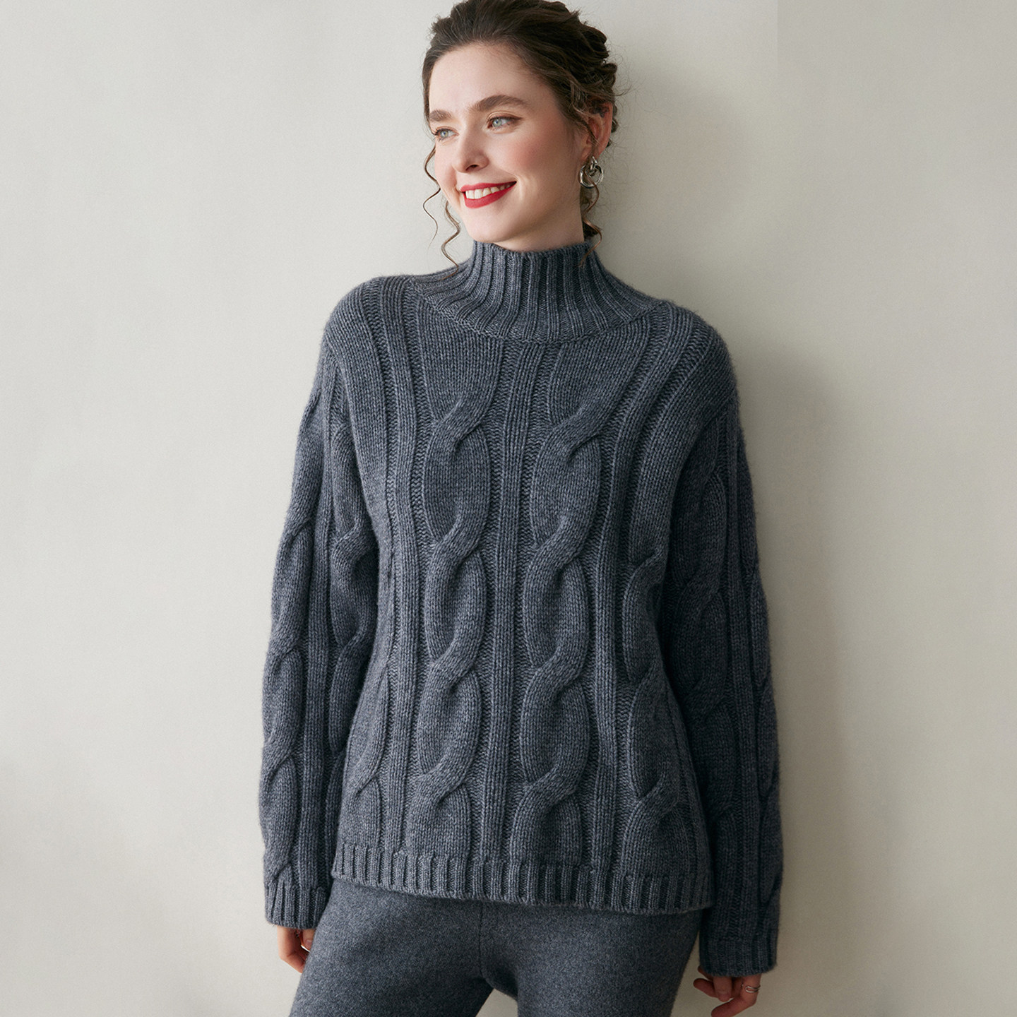 清河纯高领重磅羊绒衫女冬季加厚保暖绞花毛衣宽松慵懒针织打底衫,淘宝优惠券,粉丝福利购,淘宝优惠卷