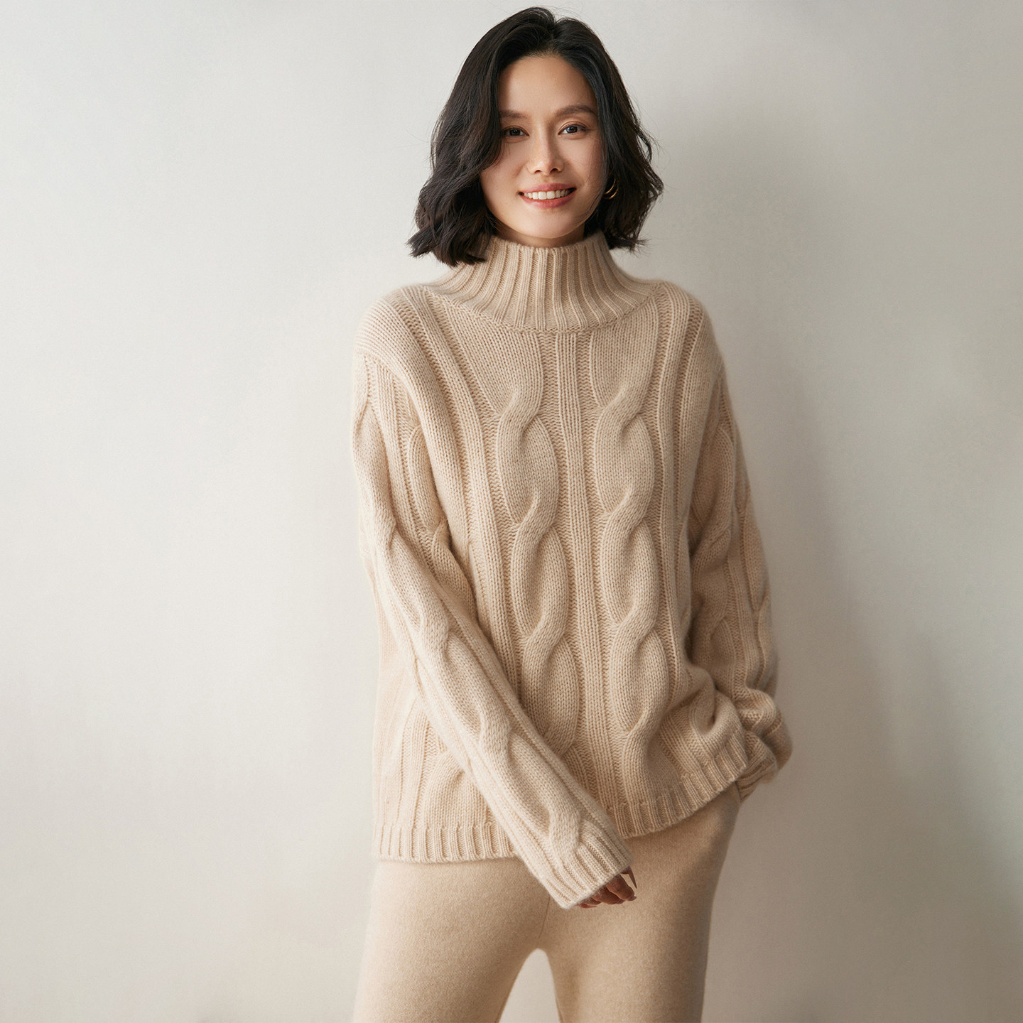 清河纯高领重磅羊绒衫女冬季加厚保暖绞花毛衣宽松慵懒针织打底衫,淘宝优惠券,粉丝福利购,淘宝优惠卷