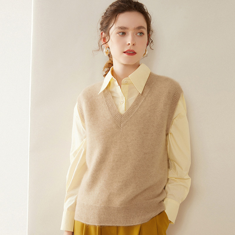 不可方物！V领羊绒马甲女秋冬加厚保暖无袖毛衣宽松羊毛针织坎肩,淘宝优惠券,粉丝福利购,淘宝优惠卷